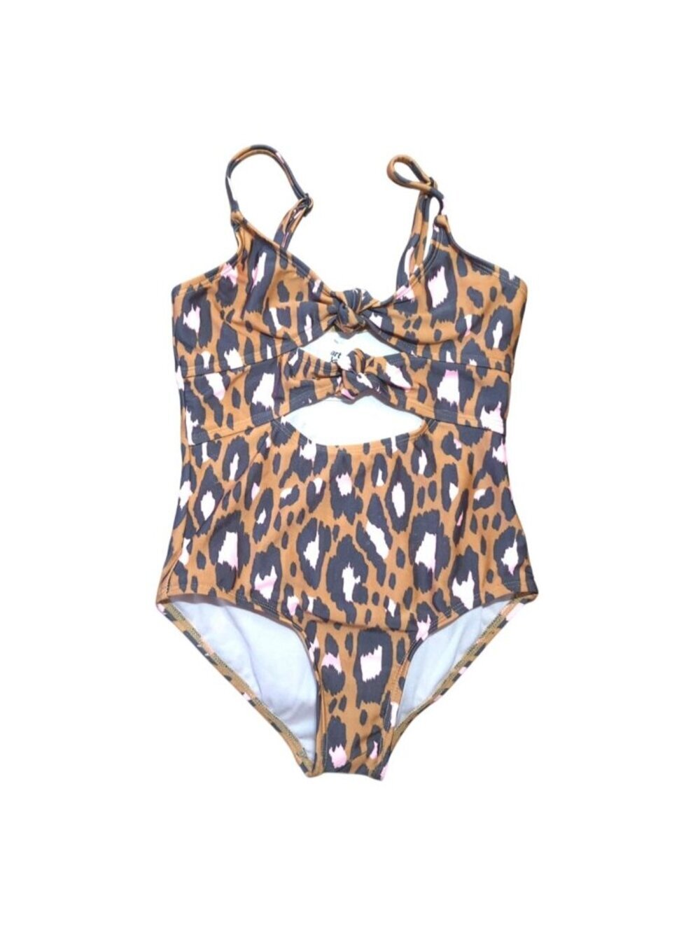 Art Class Girls Leopard Print One-Piece Swimsuit Cutout Twist Front Size S 6/7.